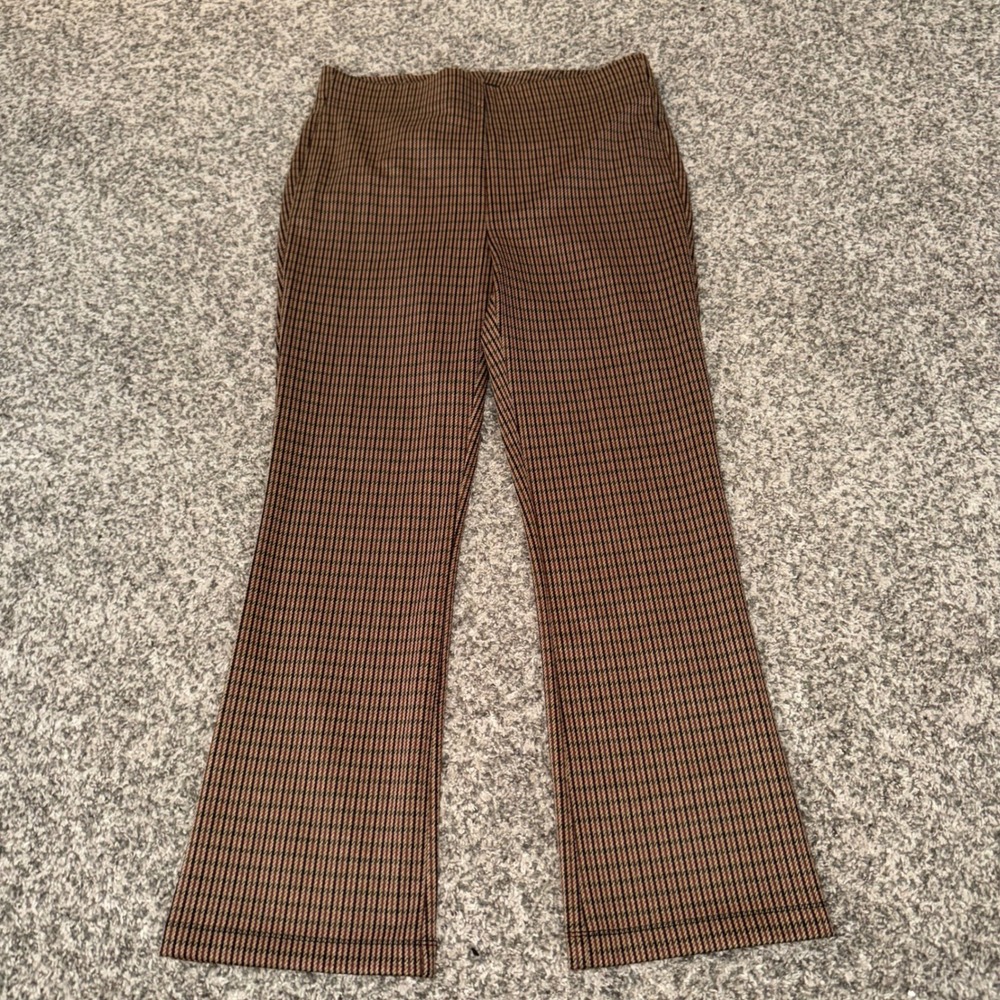 Loft Womens Brown Black Glen Plaid Pull On Flare Pants Size Medium Stretch
